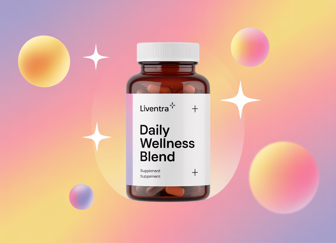 Liventra supplement bottle with daily wellness blend